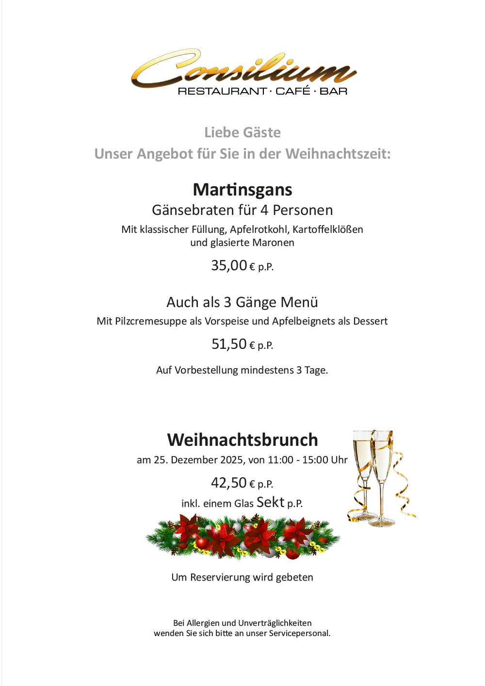 Martinsgans und Weihnachtsbrunch